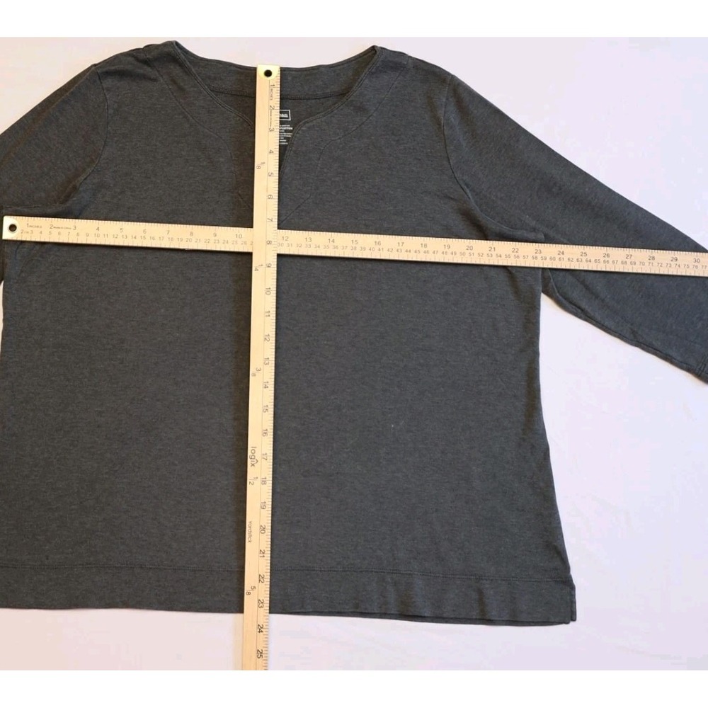 L.L. Bean 100% Cotton 3/4 Sleeve V-Neck Gray Knit Top Size L Relaxed Fit Tee 1XL - Picture 8 of 8